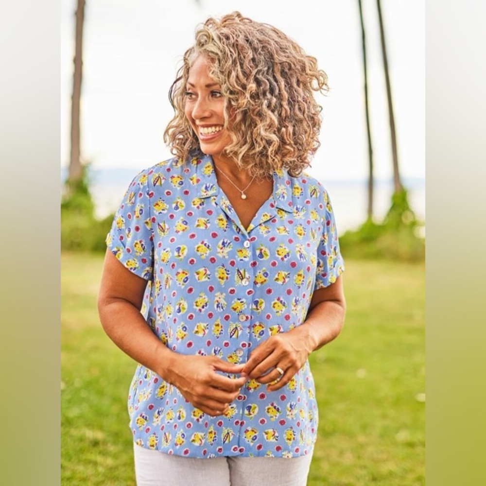 April Cornell Blue Oversized Camp Blouse